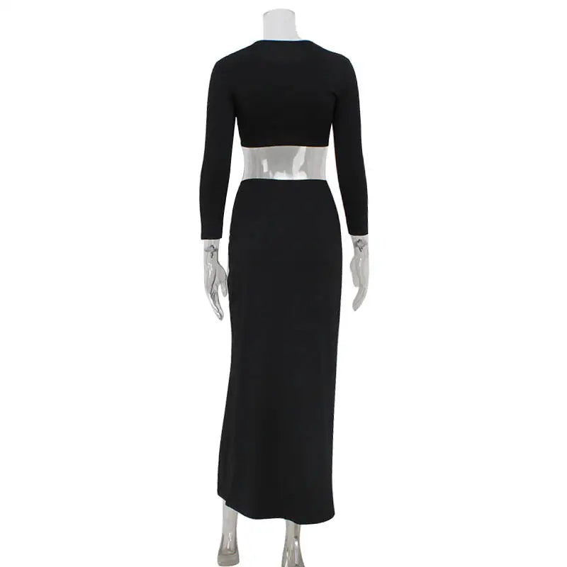 Sexy Navel Leopard Print Long Sleeve Dress Suit Royalessencelux