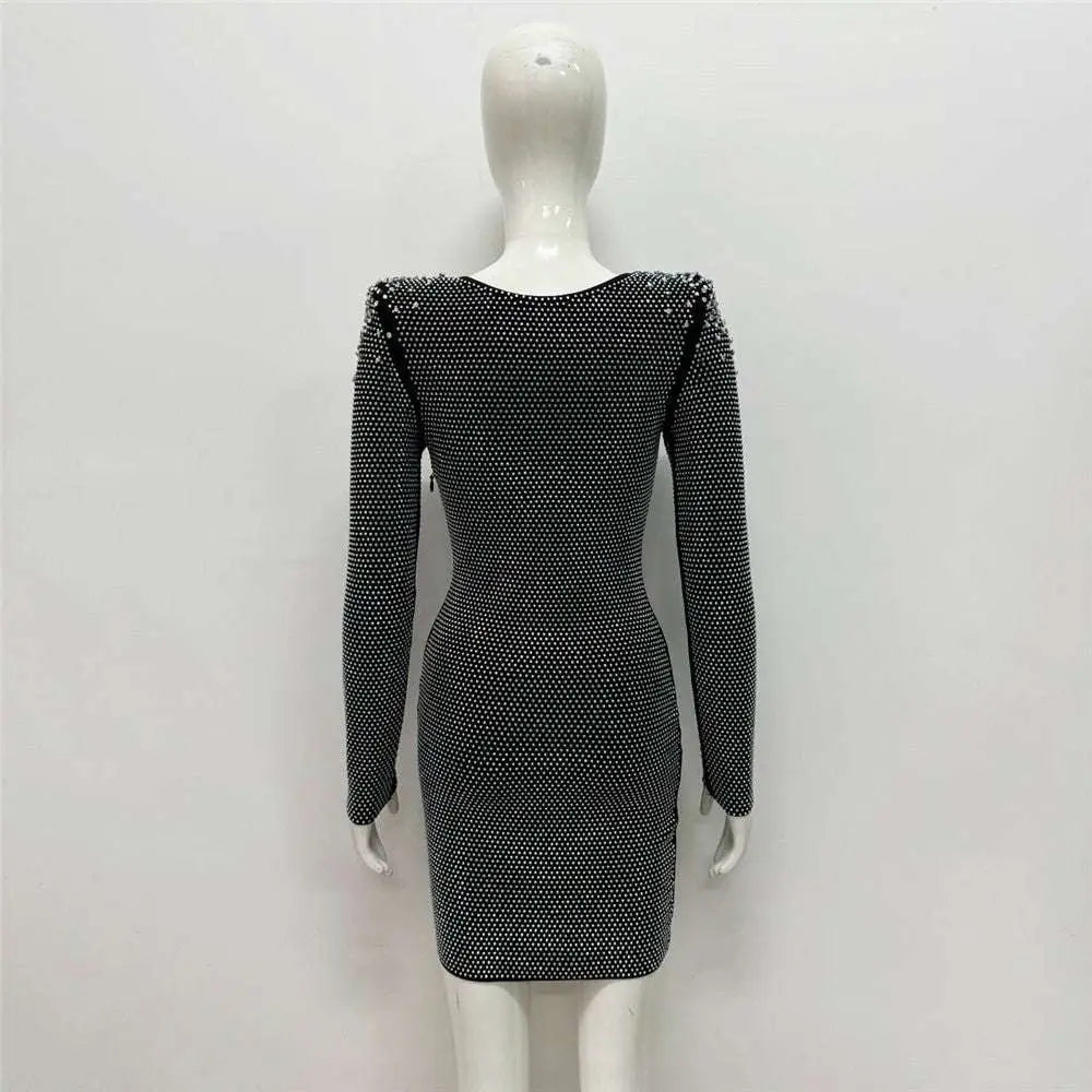 Sexy Rhinestone Bandage Long Sleeve Mini Dress Royalessencelux