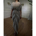 Silver Nude Feathered Evening Dress Royalessencelux