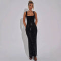 Silver Strap Sequins Net Drill Suspenders Gown Royalessencelux