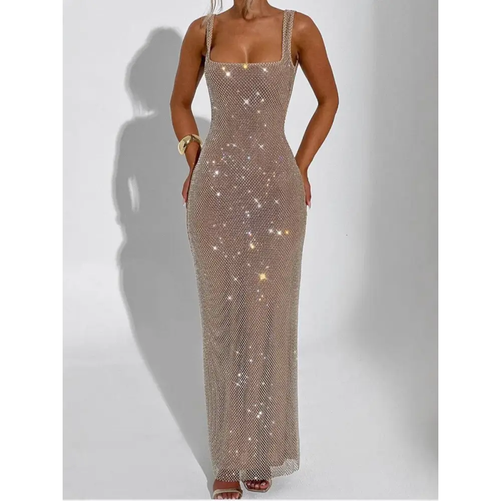 Silver Strap Sequins Net Drill Suspenders Gown Royalessencelux