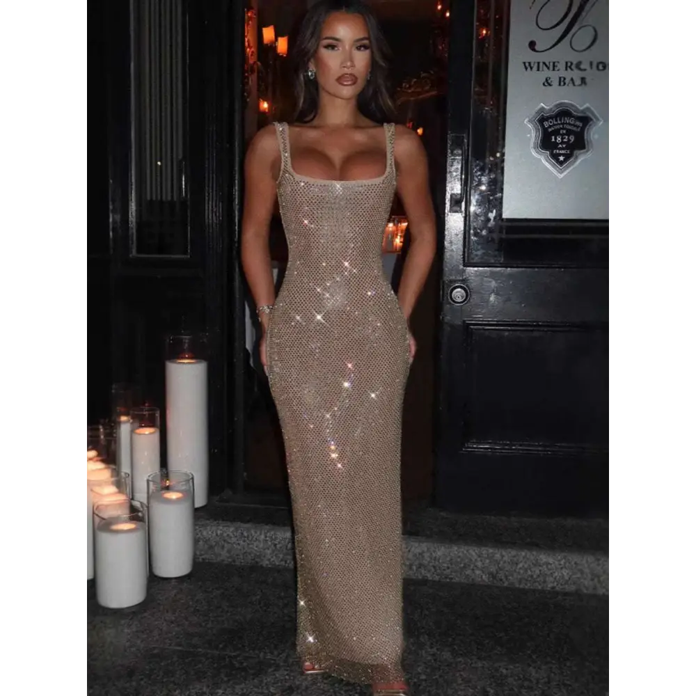 Silver Strap Sequins Net Drill Suspenders Gown Royalessencelux