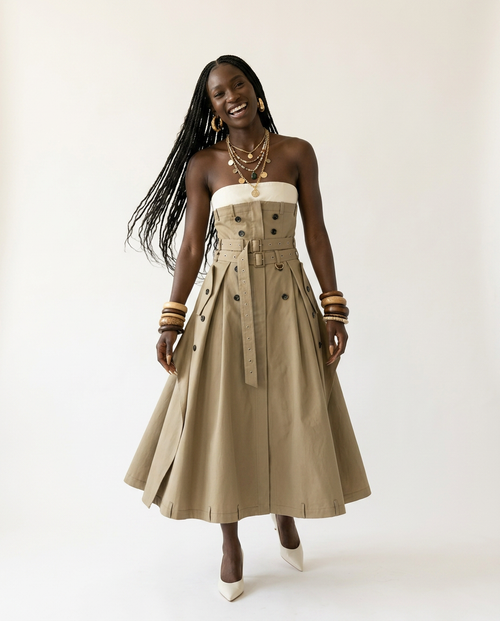 Audacious Strapless Belted Maxi Dress Boho Brown
